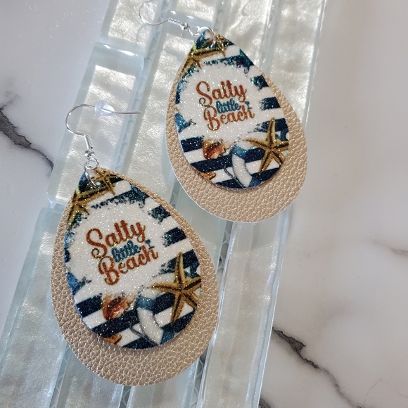 Salty Little Beach Faux Leather Teardrop Earrings - Picture 6 of 13